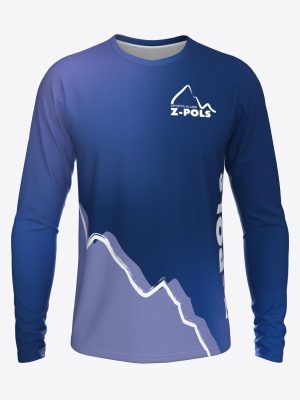 Zils sporta krekls ar garām piedurknēm,personalizētu dizainu un Sporta Klubs Z-POLS logo