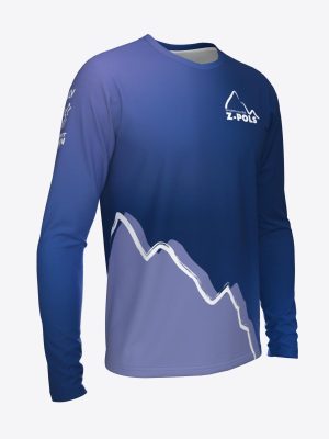 Zils sporta krekls ar garām piedurknēm,personalizētu dizainu un Sporta Klubs Z-POLS logo