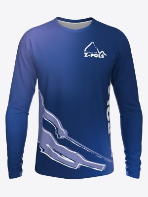Zils sporta krekls ar garām piedurknēm,personalizētu dizainu un Sporta Klubs Z-POLS logo