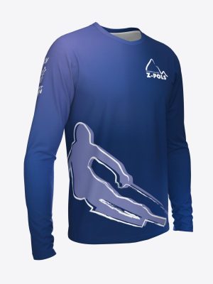Zils sporta krekls ar garām piedurknēm,personalizētu dizainu un Sporta Klubs Z-POLS logo