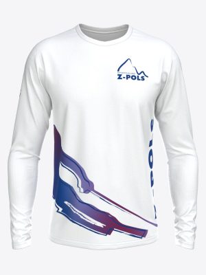 Balts sporta krekls ar garām piedurknēm,personalizētu dizainu un Sporta Klubs Z-POLS logo