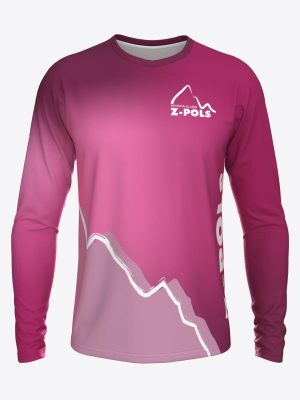Rozā sporta krekls ar garām piedurknēm,personalizētu dizainu un Sporta Klubs Z-POLS logo