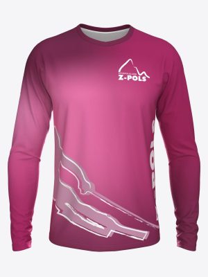 Rozā sporta krekls ar garām piedurknēm,personalizētu dizainu un Sporta Klubs Z-POLS logo