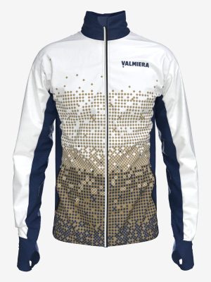 Sporta treniņu jaka ar rāvējslēdzēju un personalizētu Valmieras sporta skolas dizainu.