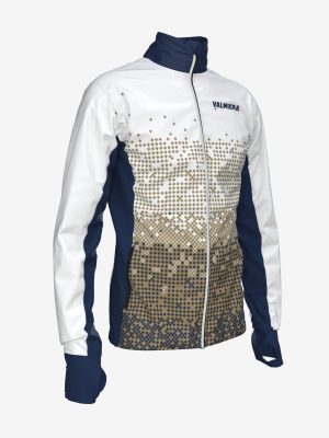 Sporta treniņu jaka ar rāvējslēdzēju un personalizētu Valmieras sporta skolas dizainu.