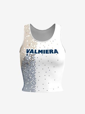 Sieviešu īsais sporta krekls (crop top) ar personalizētu Valmieras sporta skolas dizainu.
