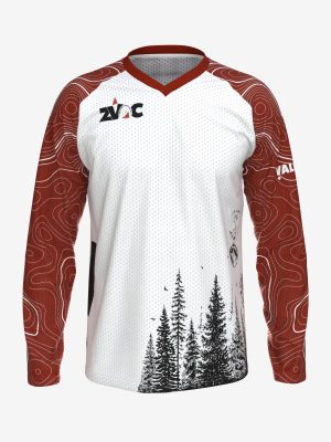 Long-sleeve custom orienteering race shirt made from durable, snag-resistant nylon technical mesh fabric.