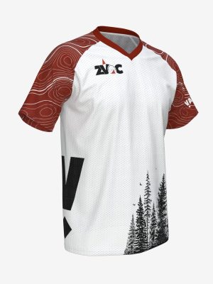 Custom sublimated orienteering jersey featuring durable nylon mesh fabric and a reinforced V-neck collar.